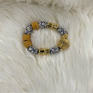 African Millefiori Glass Beads Bracelet With Gold Charms| unique design|Handmade